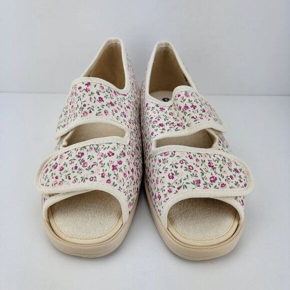 Cosyfeet Womens Size US9 UK7 White Floral Hook Loop Open Toe Slip On Comfort Sho - Picture 2 of 8